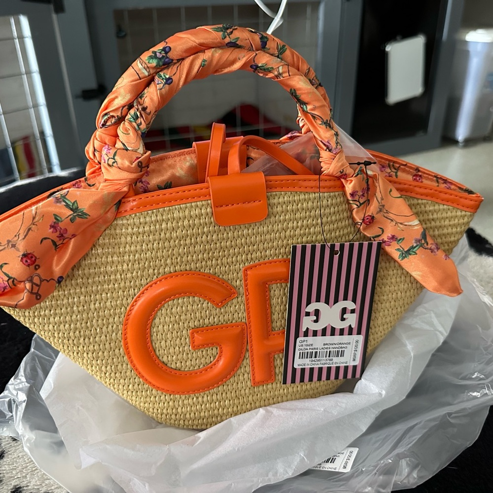 Gilda Paris Orange and Rattan Tan Tote Bag